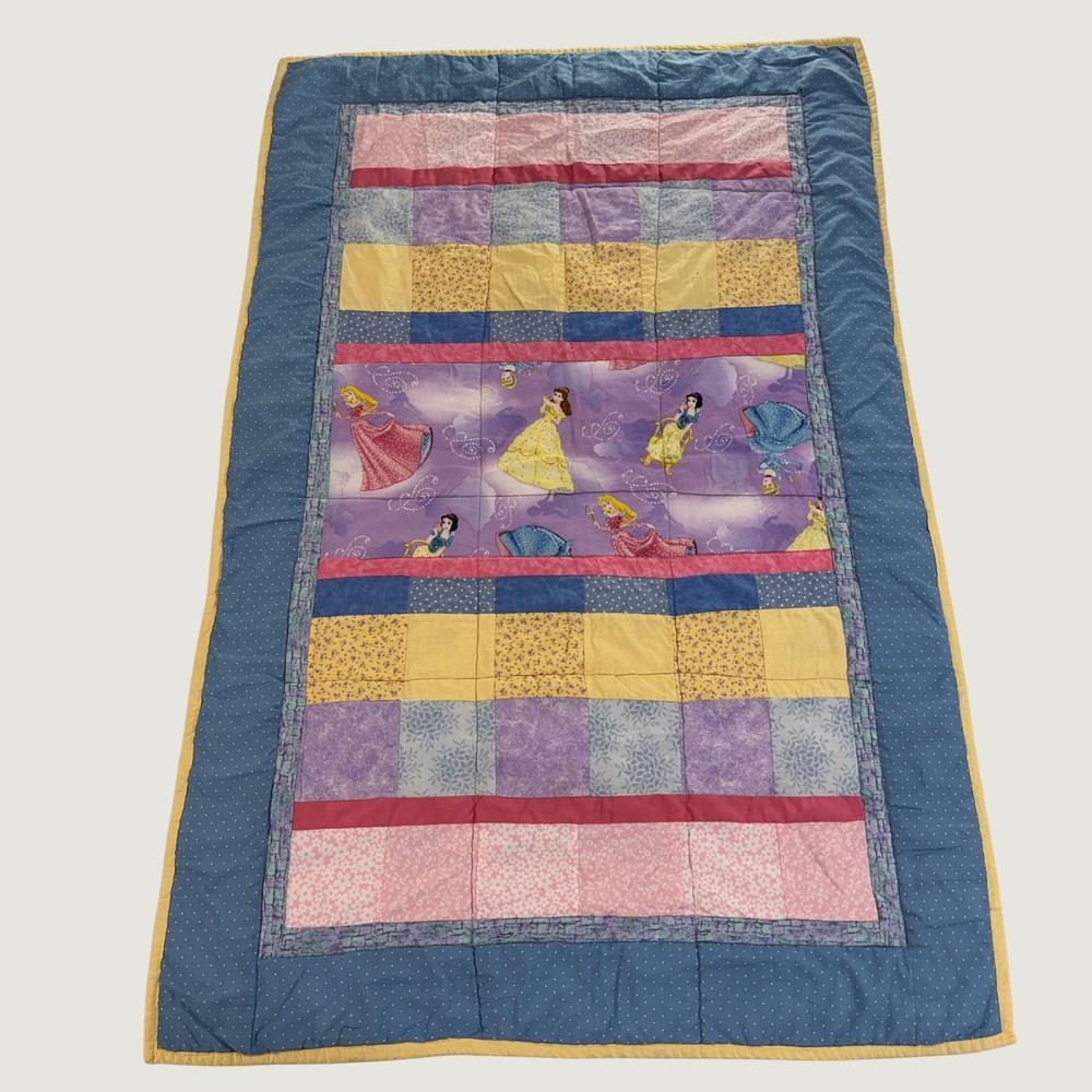 Disney Princess Handmade Patchwork Quilt Reversible Belle Cinderella 33x50 Pink